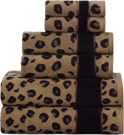 COTTON CRAFT 6 Piece Towel Set - Animal Print Leopard Cheetah Africa