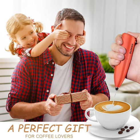 Hand Mixer Milk Frother for Coffee - Dutewo Handheld Foam Maker for Lattes, Mini Foamer for Cappuccino, Red 178C