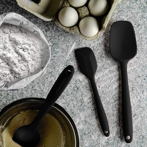OVENTE Set of 5 Silicone Spatulas, Heat Resistant Food Grade Rubber with Stainless Steel Core, Black
