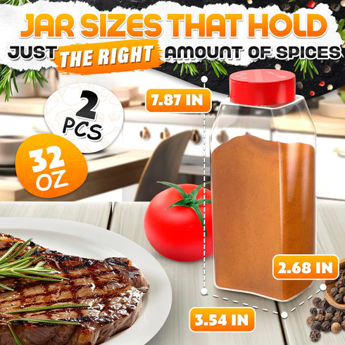 2 32oz Pcs Large Seasoning Shaker Storage Seasoning Containers Large Spice Shakers with Holes and Lids Dual Shake