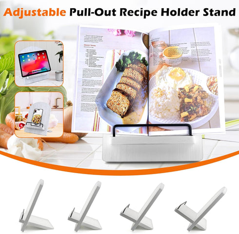 Wood Cookbook Stand, Adjustable Cookbook Holder for Kitchen, Recipe Stand for Counter, White