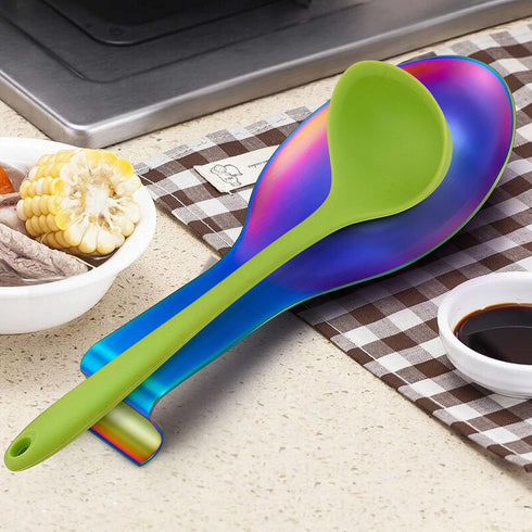 LIANYU Rainbow Spoon Rest, Stainless Steel Utensil Holder for Kitchen Counter, Dishwasher Safe