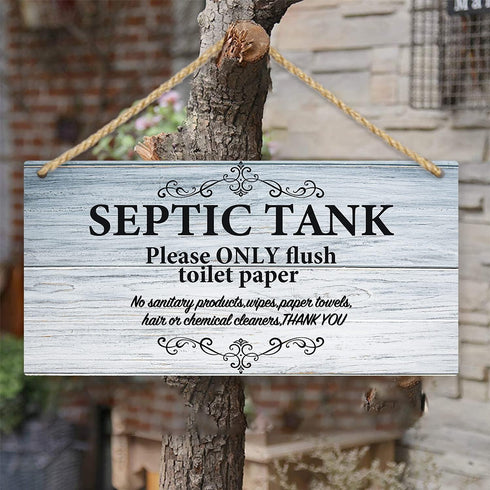 TOARTI Bathroom Quote Wood Sign, 12.5x25cm, Hanging Wall Art for Septic Tank Toilet Notes