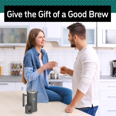 Coffee Gator French Press Coffee Maker, Thermal Insulated Brewer with Travel Jar, 34oz, Double Wall Stainless Steel