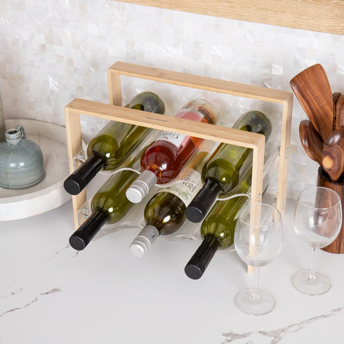 Mind Reader Wine Rack Kitchen Decor Countertop Organizer Storage Acrylic 14" L x 8" W x 10.5" H Brown