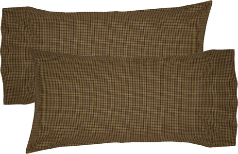 VHC Brands Tea Cabin Green Plaid King Pillow Case Set of 2, 21x40 Country Rustic Bedding Accessory