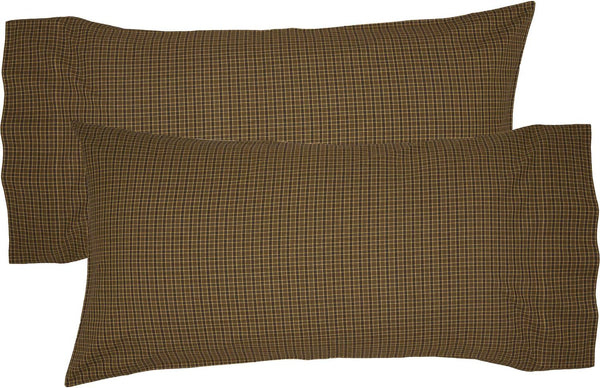 VHC Brands Tea Cabin Green Plaid King Pillow Case Set of 2, 21x40 Country Rustic Bedding Accessory