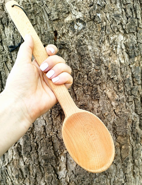 14-inch Large Wooden Spoon, Heavy Duty Non-Stick Cooking Spoon with Strong Long Handle for Stirring and Mixing