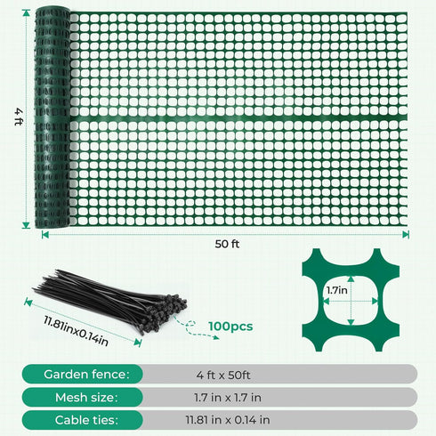 4'x50'/7.5LB Ohuhu Plastic Garden Fence Safety Fence, Reusable Netting Plastic Mesh Fence Roll, Temporary Fencing