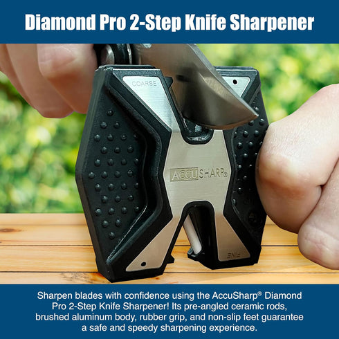 AccuSharp Diamond Pro 2-Step Knife Sharpener, Restores & Sharpens Blades, Compact & Portable Keychain Tool, Black