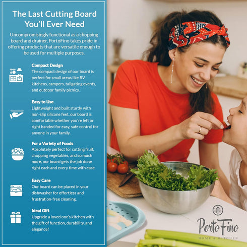 PortoFino Small Non-Slip Plastic Cutting Board, Smart Draining Design, Mini Kitchen Cutting Board for RV Accessories
