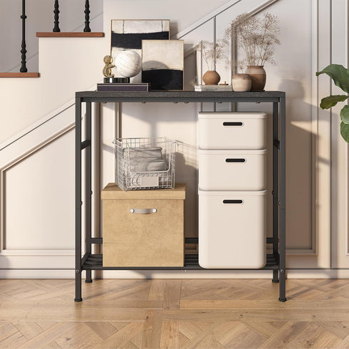 31.5" 2-Tier Homeiju Entryway Table Width, Console Table with Adjustable Shelves, Industrial Sofa Table with Storage
