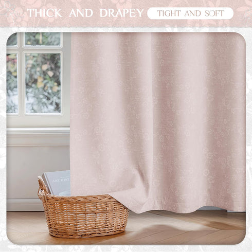 96 Inches 2 Grommet 52x96 Set 2 Beauoop Pink Floral Jacquard Blackout Curtains Long Panels for Living Room Bedroom