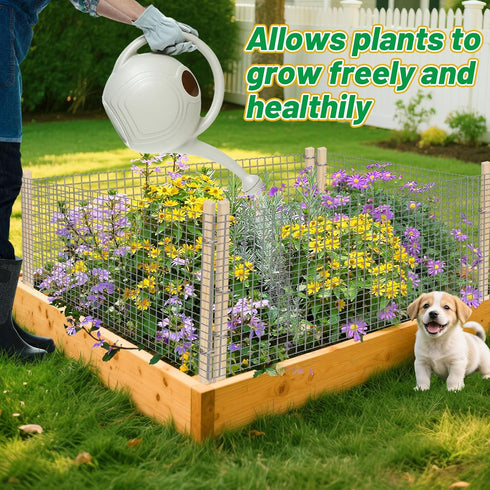 Set 15.8ft 16in 8pcs Ease to Install Garden Fence Animal Barrier - Included x Rustproof Metal Wire Net, Cedar Stakes