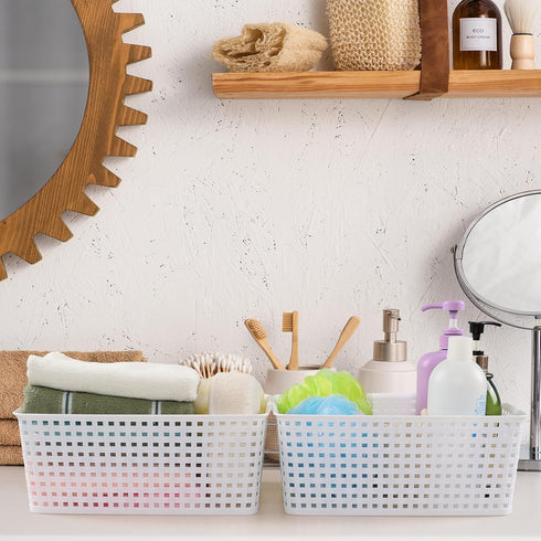 Gloreen White Plastic Basket, 8 Quart Weave Storage Baskets, Set of 4
