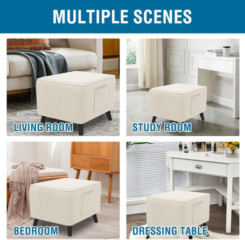 18"-19" H.VERSAILTEX Thick Ottoman Cover Durable Linen Look Storage Ottoman Slipcover Footrest Stool Covers