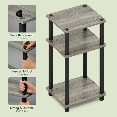 3-Tier Furinno JUST Side Table, End Table, Open Shelves Night Stand, Bedside Table, Toolless Assembly, for Living Room