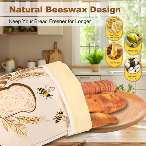Nedsewor 2 Pack 17inx13in Reusable Beeswax Bread Bags for Sourdough, Bread Bags for Homemade Bread, XL Natural Beewax
