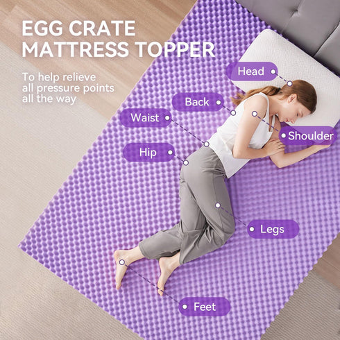 SINWEEK 2 Inch Egg Crate Memory Foam Mattress Topper - Twin XL, Pressure Relieve CertiPUR-US Certified, Purple
