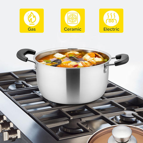 E-far 4 Quart Stock Pot, Stainless Steel Metal Soup Pot with Glass Lid for Cooking, Healthy & Rust Free, Heavy Duty & Dishwasher Safe by E-far