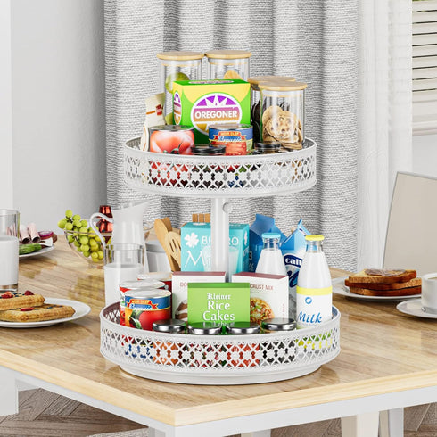 Lazy Susan Organizer 2 Tier - 12 inch Adjustable Metal Rotating Lazy Susan for Cabinet, Pantry, Kitchen Countertop,