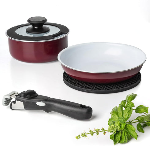 Moss & Stone Aluminum Pots And Pans Set Nonstick, Removable Handle Cookware, Stackable Pots And Pans Set, Dishwasher