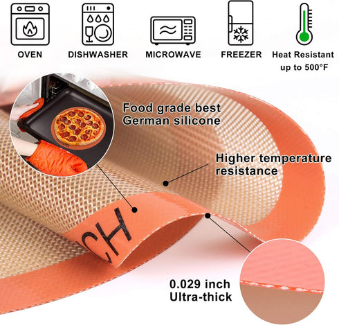 Silicone Baking Mats Set of 2, Round Non-Stick Reusable Air Fryer Liners, Best German Silicone - 8 Inch