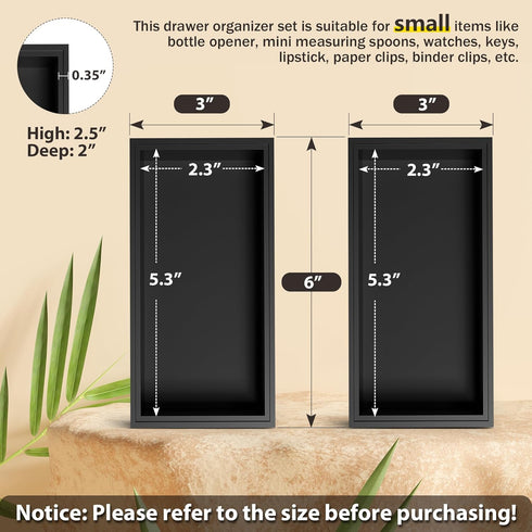 Kitchen Drawer Organizer Bins, Black Bamboo Drawer Organizer for Silverware, Utensils, Cutlery, Flatware, Stackable Drawer Organizers for Junk Drawer, Dresser, Bathroom, 6" x 3" x 2.5" by Greatseas