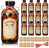 Uiifan 12 Pack Amber Glass Boston Round Bottles with Caps, 16 oz, Vanilla Extract Stickers