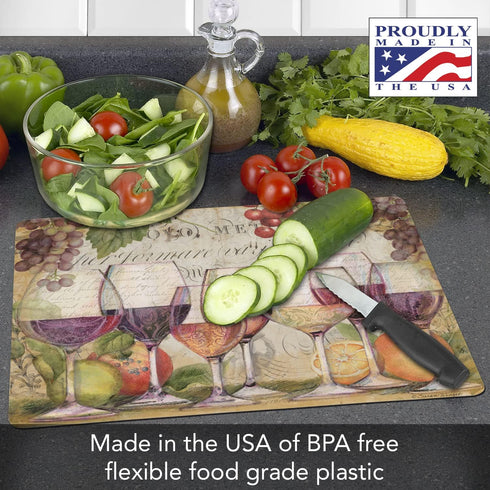 Cut N' Funnel Wine Country Designer Flexible Plastic Cutting Board Mat - Made in the USA, Decorative, Easy to Clean