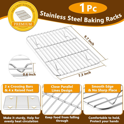 P&P CHEF 10.4 Inch Baking Sheet Pan with Rack Set, Stainless Steel Cookie Sheet Pan for Oven Use