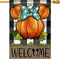 Welcome Fall Pumpkin Decorative House Flag, Autumn Thanksgiving Buffalo Plaid Check Garden Yard Decor