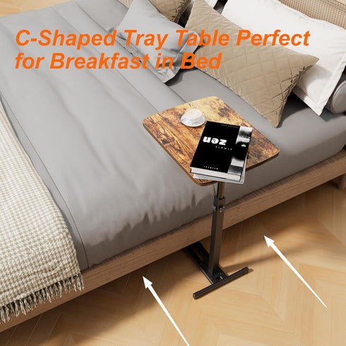360 TV Tray Table for Small Spaces with Swivel Tabletop & Height Adjustable,C Shaped Sofa Arm End Side Table, Bed Tray