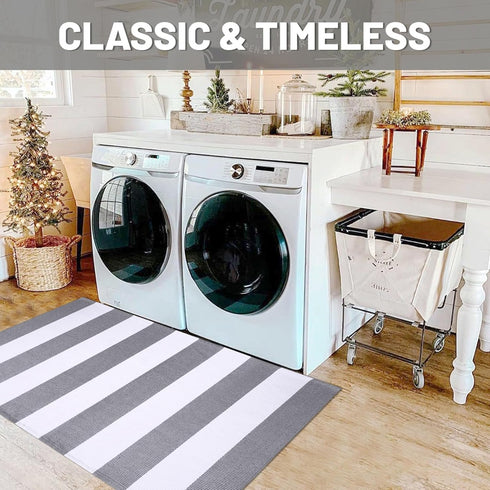 IOHOUZE Grey White Striped Rug 27.5" X 43", Washable Outdoor Front Door Mats for Porch Decor, Entryway