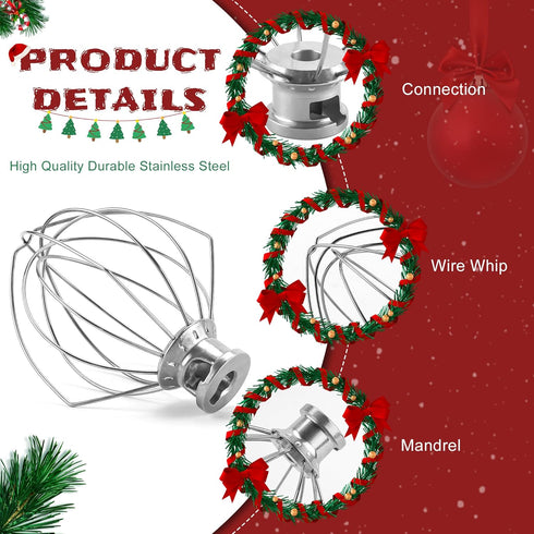 K45WW Wire Whip Attachment for Tilt-Head Stand Mixer, Stainless Steel Egg Cream Stirrer, Fits 4.5-5QT