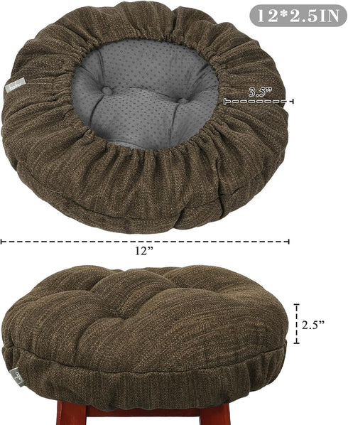 Set 2 2 (Brown,12" (30cm)) baibu of Stool Covers Round, Super Soft Round Bar Stool Cushion Covers Seat Cushion