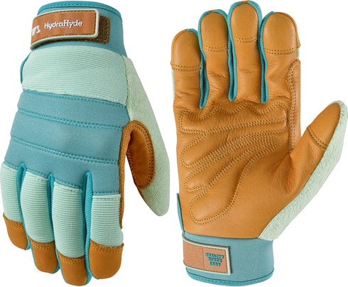 Wells Lamont Women's Medium HydraHyde Water-Resistant Leather Palm Hybrid Work Gardening Gloves (Pack of 1) Blue
