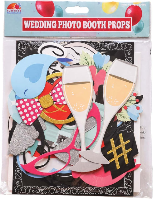Wedding Photo Booth Props, 8 x 10-Inch Sign, 45 Adhesive Pads, 35 Wooden Sticks for Wedding Backdrop