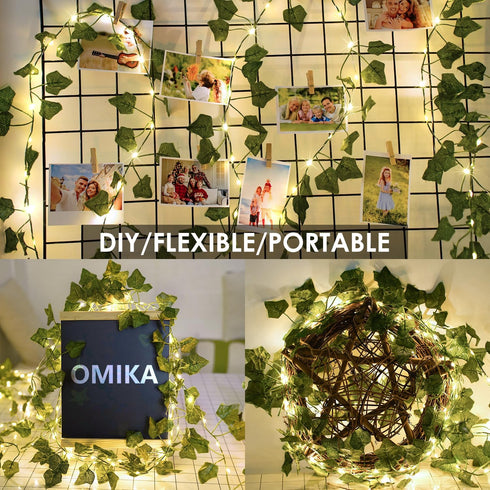 66FT 200 OMIKA Vine with Fairy Lights Plug in, LED Ivy String Lights Connectable with Remote, Leaf Light Waterproof