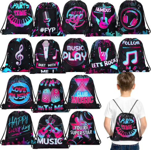 Funtery 32 Pcs Music Party Drawstring Bags Music Party Favors Birthday Treat