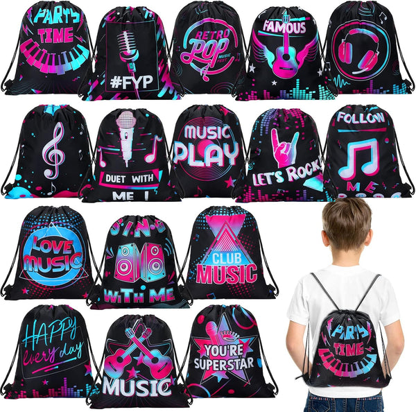 Funtery 32 Pcs Music Party Drawstring Bags Music Party Favors Birthday Treat