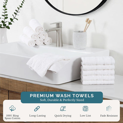 12 Pack 13x13 inches 100% Set Casa Platino White Washcloths - - Cotton - Premium Quality Wash Cloths for Bathroom