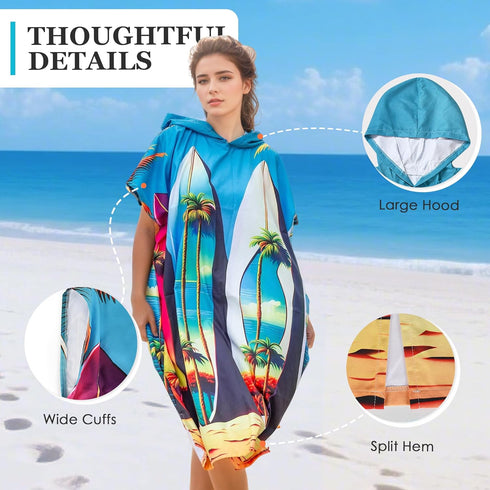 Tirrinia Surf Poncho Changing Robe, Hooded Beach Towel for Adults, Quick Dry Lightweight Surf Towel for Women & Men