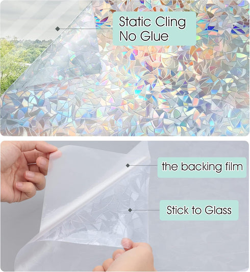 STATINT Stained Glass Window Privacy Film, UV Blocking Clings, Rainbow Static Cling Vinyl Stickers for Home Door