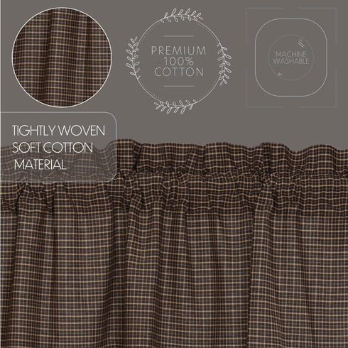 VHC Brands Kettle Grove Window Curtain, Plaid Valance Scalloped, Black, 16x72