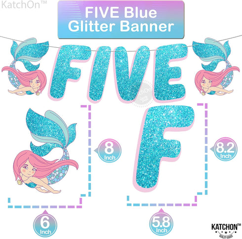 KatchOn Shiny Mermaid 5th Birthday Decorations - Pack of 9, Mermaid Balloons, Banners, Party Decorations