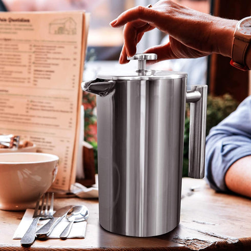 Utopia Kitchen 32 Oz Stainless Steel French Press Coffee Maker, Portable Travel Tea Press, Silver