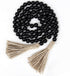 58in Wood Bead Garland with Tassels, Farmhouse Rustic Country Decor, Boho Wall Hanging Decoration (Black)