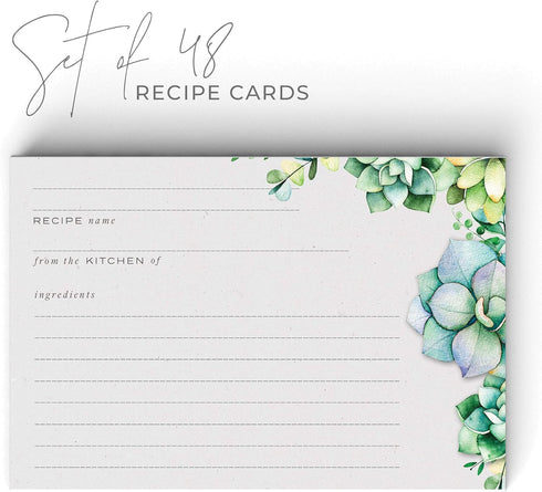 48 Succulents Recipe Cards, 4x6 inches, Water Resistant