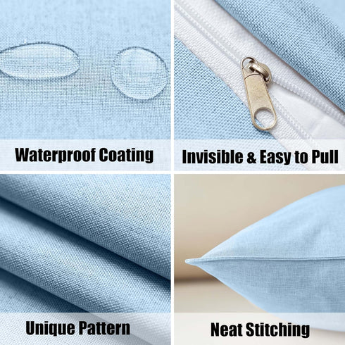 NiNi Set of 2 Outdoor Waterproof Throw Pillow Covers - Decorative Farmhouse Cushion Cases for Patio 18x18 Inch, Light